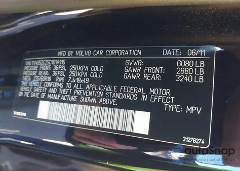 2012 Volvo Xc90 3.2/3.2 Platinum/3.2 Premier Plus z USA, uszkodzony, nr VIN YV4952CZ5C1614116